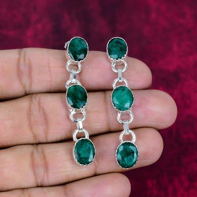 Серьги из стерлингового серебра 925 пробы с изумрудом, серьги с драгоценными камнями ручной работы, подарки для жены, абсолютно новые серьги