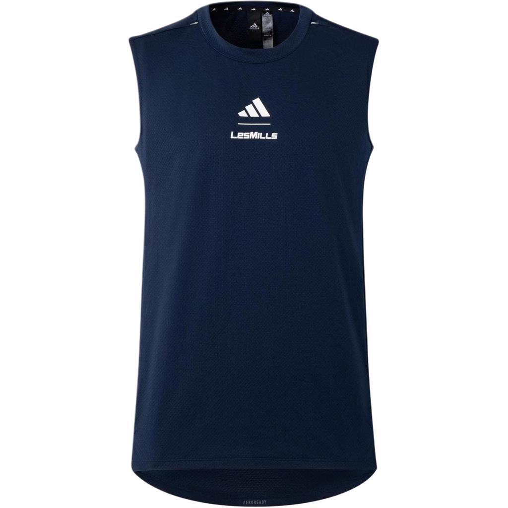 adidas Футболка без рукавов с принтом, повседневная, с круглым вырезом, мужская, темно-синяя JE1808