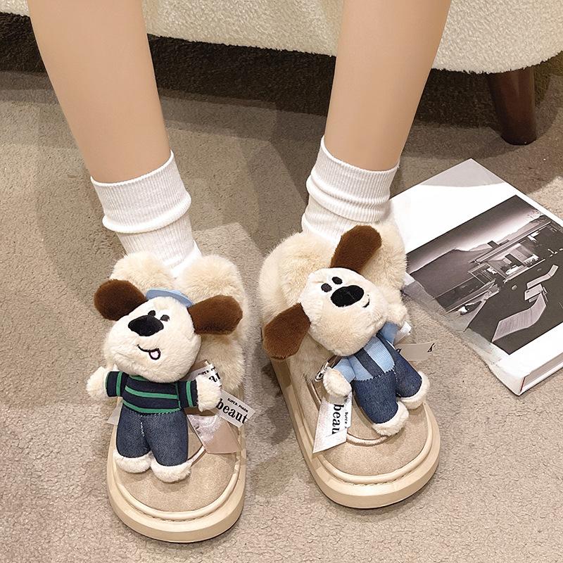 Ботинки женские милые мультяшные плюшевые хлопковые ботинки на осень и зиму 2024 года новые повседневные плюшевые зимние ботинки на толстой подошве женская обувь