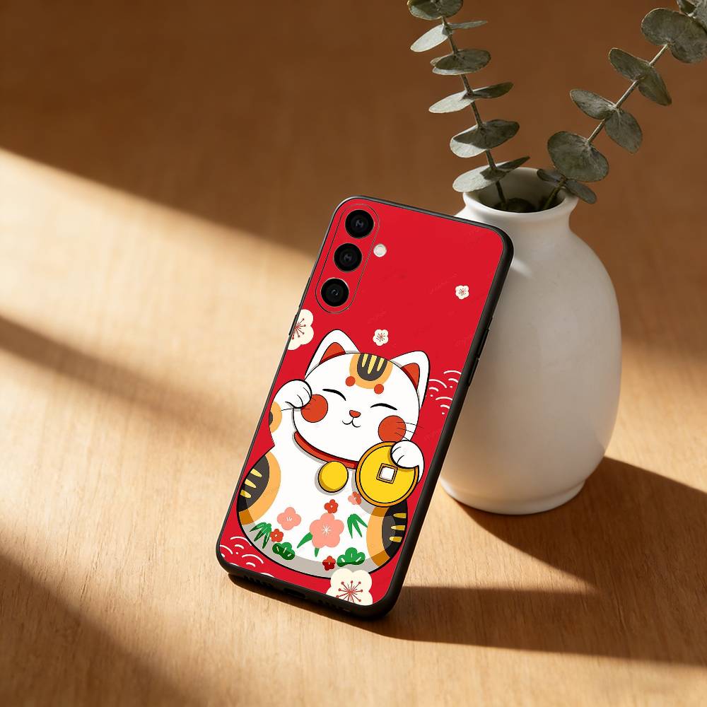 Lucky Money Cat Phone Case For Samsung Galaxy A91,80,73,72 ,71,53,52,32 ,31,22,21s,20,Soft Black Case
