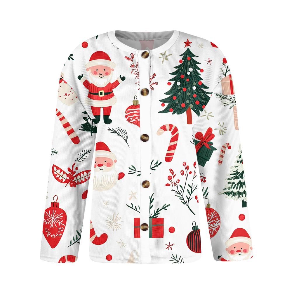 Women's Fashion Long Sleeve Christmas Snowman Snowflake Print Jacket Cardigan