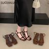 Fashion SUOJIALUN 2025 Summer New Women Sandal Fashion Narrow Band Ladies Gladiator Shoes High Wedge Heel Outdoor Dress Pumps Sandals
