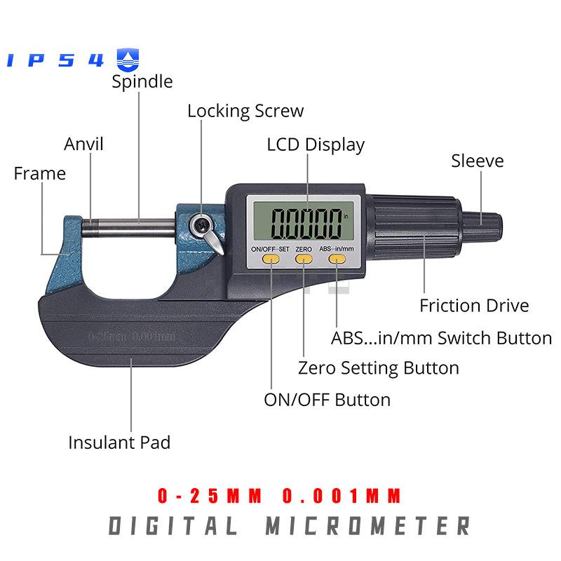 0-25mm Micron Digital Outside Micrometer Electronic Micrometer Gauge 0.001 mm Digital Caliper