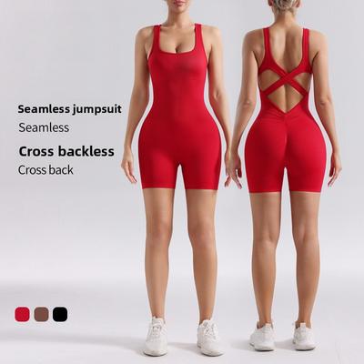 Весна и лето бесшовный комбинезон для йоги женский с перекрестными спинками для бега на открытом воздухе фитнеса упражнения для поднятия бедер комбинезон для йоги шорты