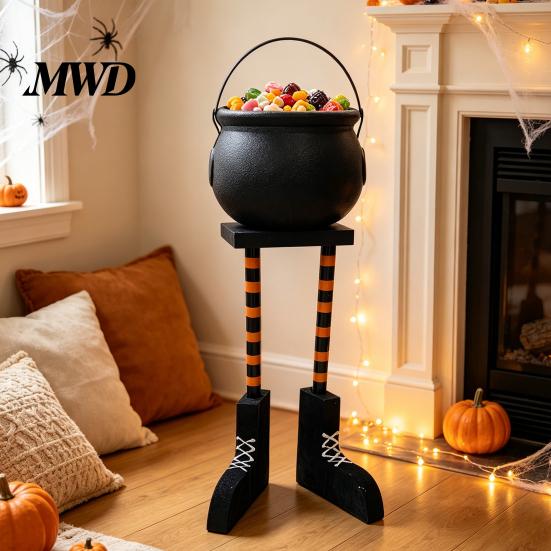 Halloween Gifts for Dorm Room Cauldron Candy Bowl, 20 Inch Witch Leg Dish Bucket, Decorative Accessories Party Plastic Large Pot Bucket Indoor Outdoor