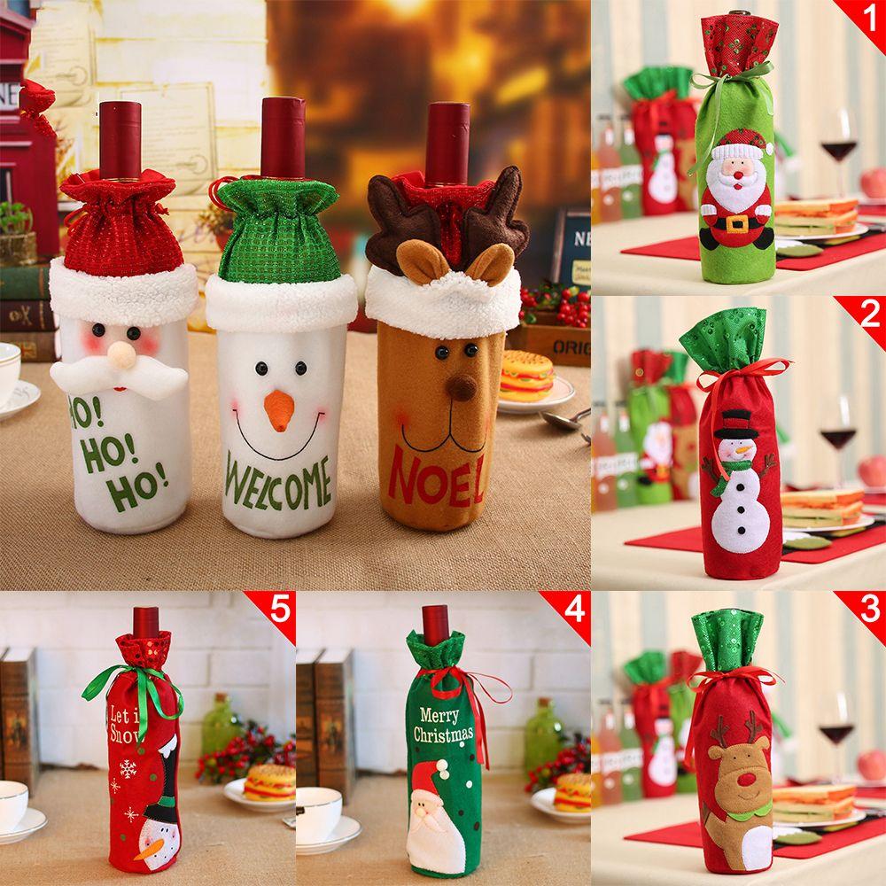 Colorful Snowman Santa Claus Champagne Package Dinner Table Decor Christmas Wine Bottle Cover Bag