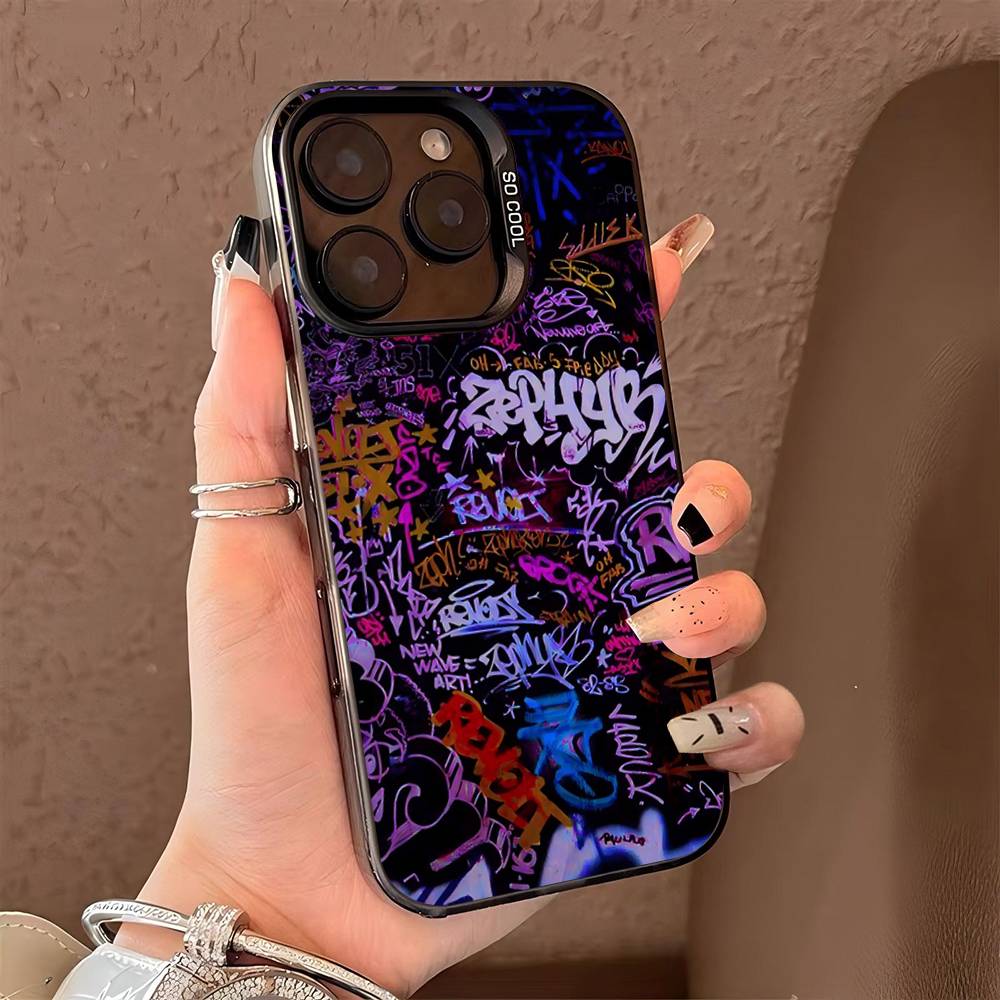 Крутой Черный Цветной Граффити Чехол Для Телефона Для IPhone 17 16 15 14 13 12 11 Pro Max Plus Pro Оболочка