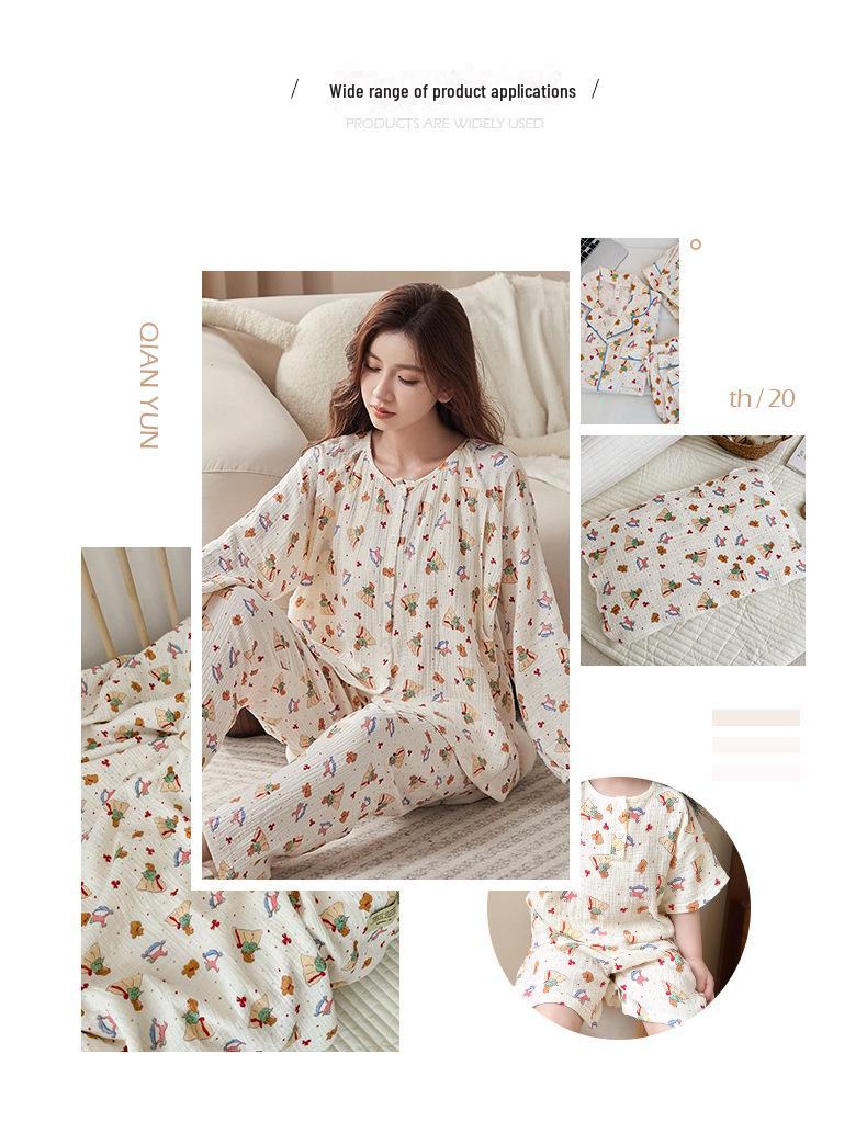 Двухслойная ночная рубашка из набивного хлопкового крепа с мятой тканью