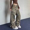 Unisex Camouflage Flared Overalls with Slanted Pockets - Retro Autumn Style