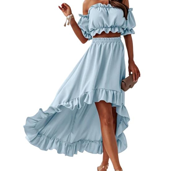 Женский комплект из 2 шт./компл., однотонный дышащий мини-летний топ с рюшами без плеч для выпускного вечера