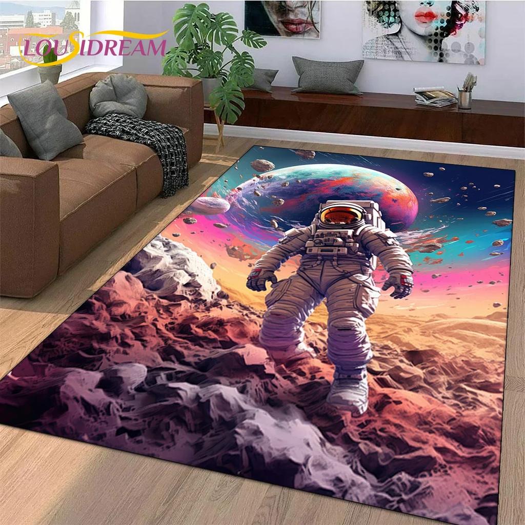 Astronaut Dream Universe Spaceman Outer Space Cartoon Carpet Rug for Bedroom Living Room Sofa Decoration, Large Decor Floor Mat