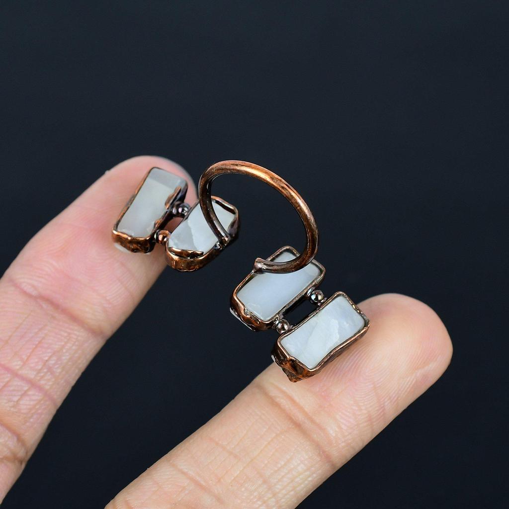 Кольцо из прозрачного кварца ручной работы, кольцо из электроформированной меди, антикварное украшение, регулируемое кольцо, подарок на помолвку