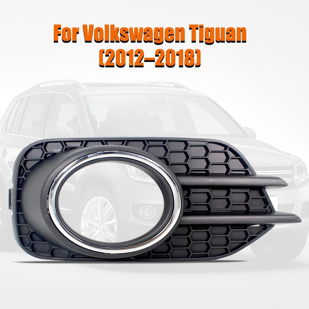 Front Bumper Fog Lamp Light Bezel Grille Cover Cap With Chrome Fit For VW Tiguan 2012 2013 2014 2015 2016 2017 2018, Replace for 5N0853666H (Right