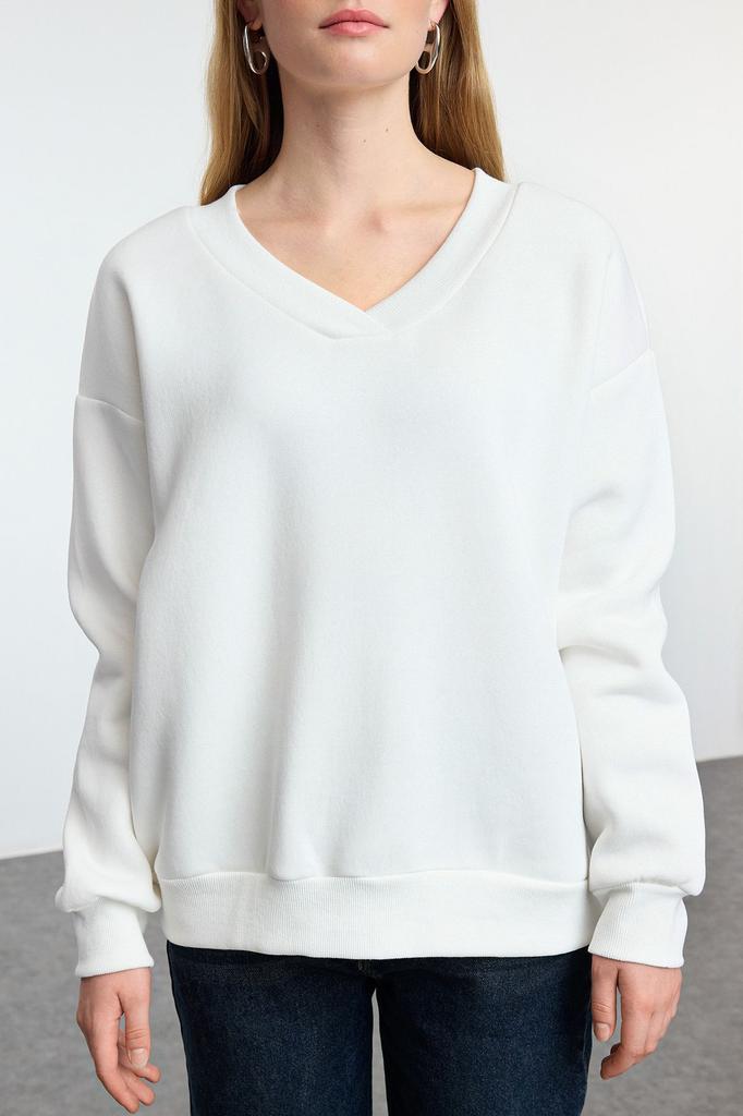 Женский модный стильный свитшот, черный базовый свитер оверсайз с v-образным вырезом, широкий крой, толстый флисовый вязаный свитшот внутри