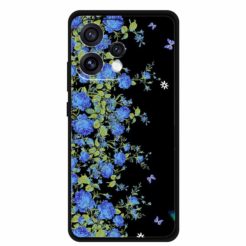 Чехол для Oppo Reno15 5G Цветочный Черный Силиконовый Мягкий Защитный Задний Чехол для Oppo Reno 15C 2025 Чехол для Телефона Coque Мультяшные Ракушки