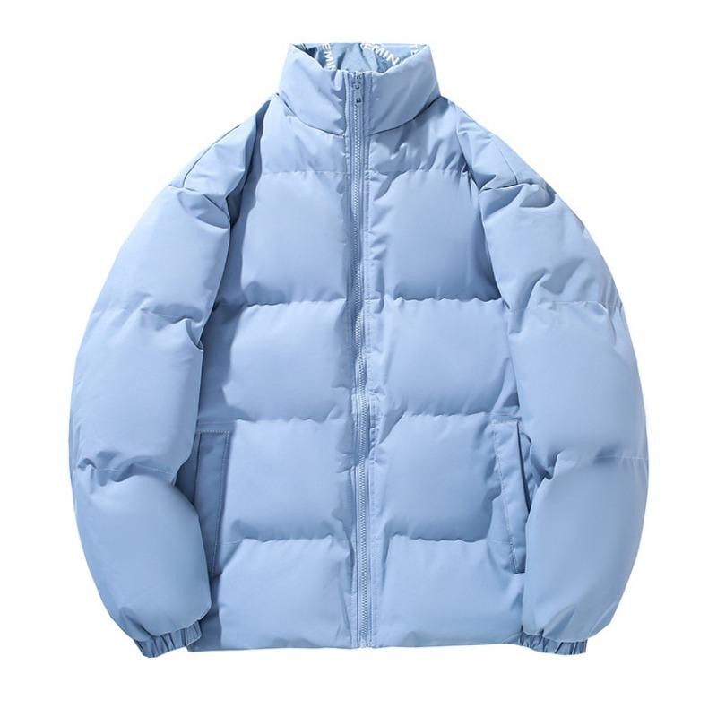 Two Sided Letter Print Thick Fleece Stand Collar Loose Cotton Puffer Jacket For Men Women