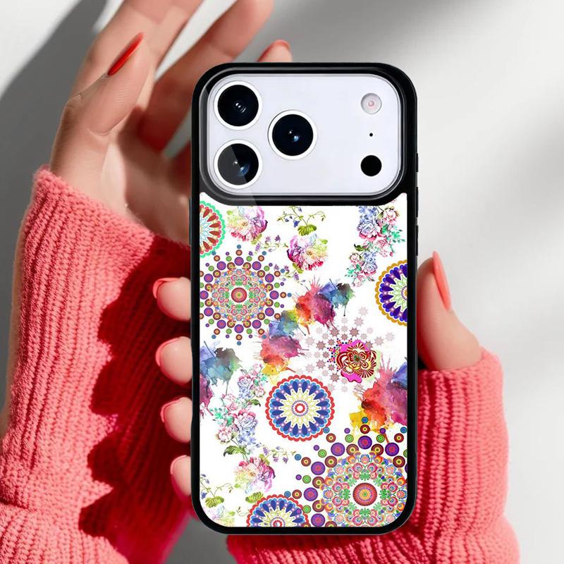 Элегантный Чехол для Телефона с Цветочным Узором Мандала для iPhone 17 16 15 14 13 Pro Max Задняя Крышка для 12 11 Pro Coque