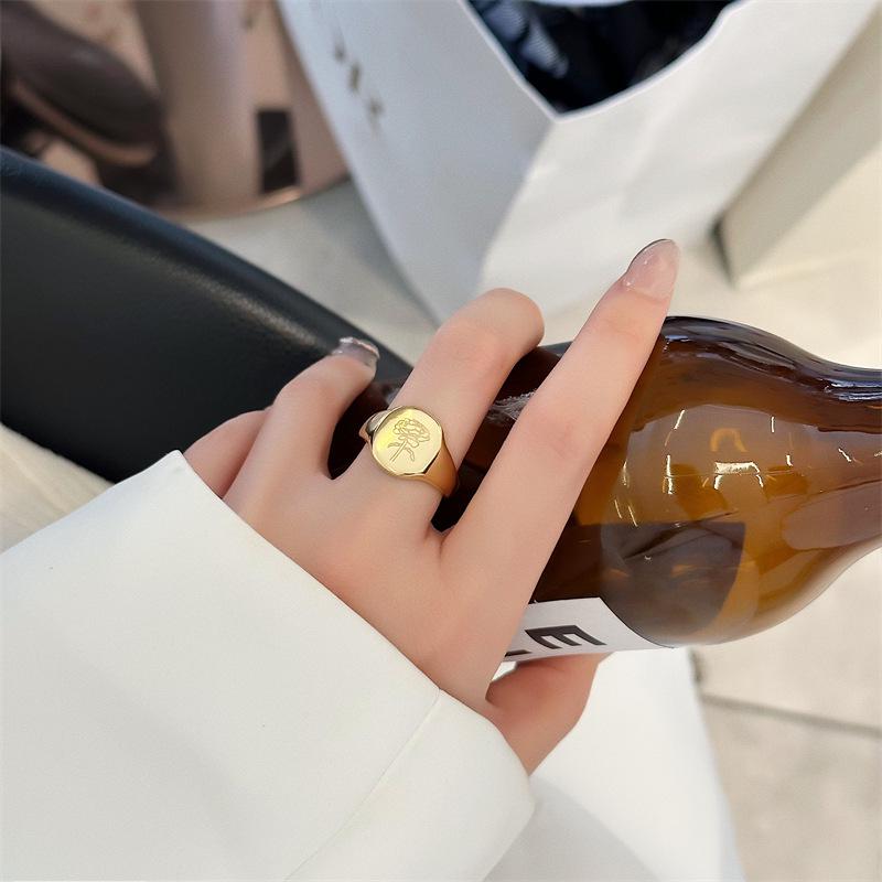 Vintage Butterfly & Flower titanium Ring - European Retro Style, 18K Gold Plated