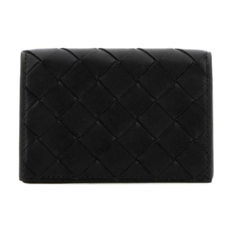 Bottega Veneta Intrecciato Woven Design Snap Closure Lambskin Card Holder Women Card Holder Black 814091VCPP38425