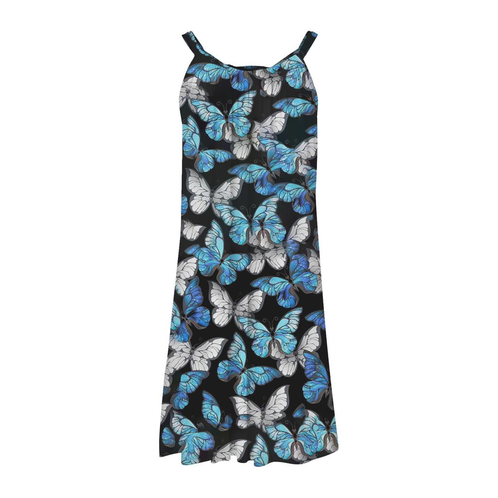 Women's Fashion Summer Beach Casual Print Sleeveless Cute Mini Sling Dress