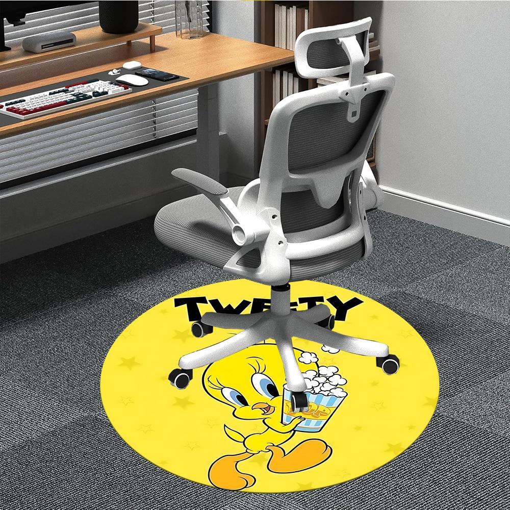 1pc Looney Tunes Tweety Popcorn Office Round Area Rug, Under Office Chairs Bedroom Living Room Home Decor a1022359