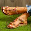 New Colorful Beaded Flat Sandals Open Toe Elastic Ankle Strap Gladiator Shoes Woman Summer Bohemian Beach Sandals