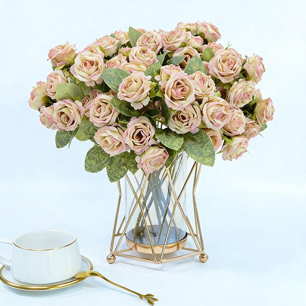 Silk Petals Rose Artificial Flowers 15 Heads Decorative Flower Party Supplies