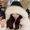 Checkered Plush Pattern Hat Women Winter Ear Protection Outdoor Warmth Cap Gift