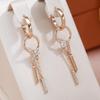 Geometric Design Zircon Tassel Pendant Earrings Gold Color Ear Hoop Jewelry Girl's Party Daily Accessories