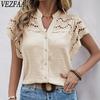 Женские модные повседневные летние весенние однотонные блузки и рубашки с v-образным вырезом и короткими рукавами с принтом