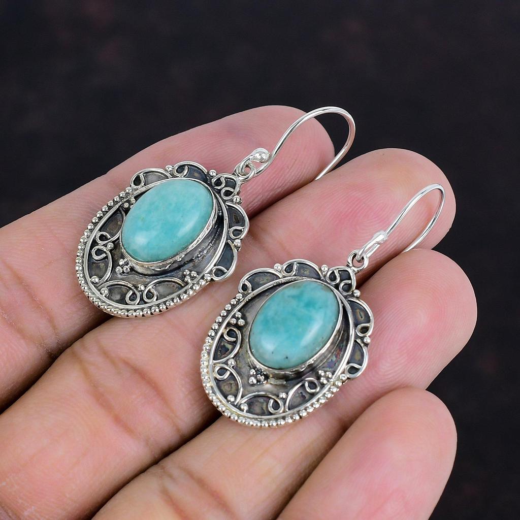 Серьги из амазонита, натуральные драгоценные камни, серьги ручной работы, винтажные серьги из стерлингового серебра 925 пробы, дизайнерские ювелирные изделия, висячие серьги для подарков