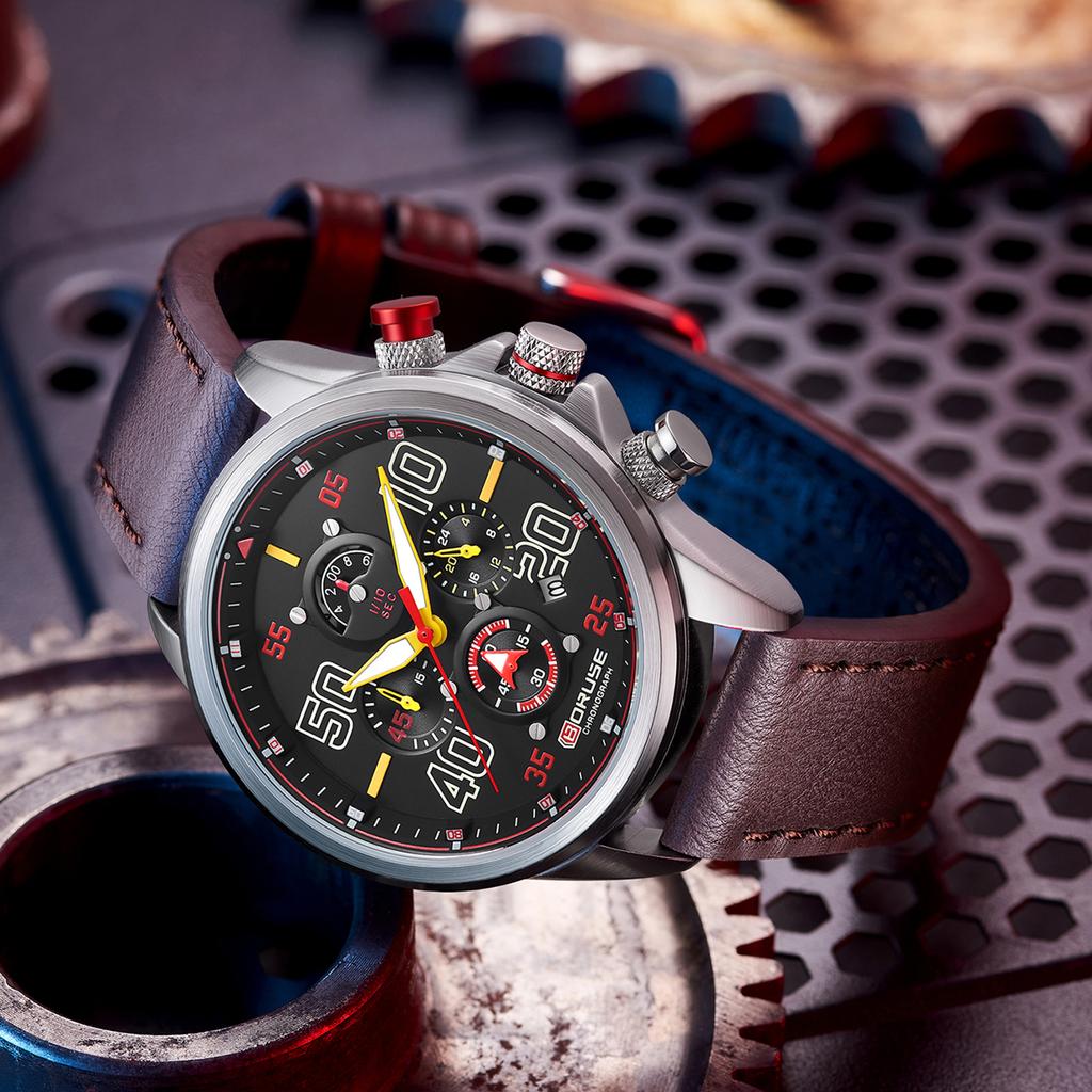 BORUSE Классические повседневные часы Мужские часы Большой циферблат Большие цифры Мужские часы Стрелочные кварцевые мужские часы Классические повседневные часы Кожаный ремешок