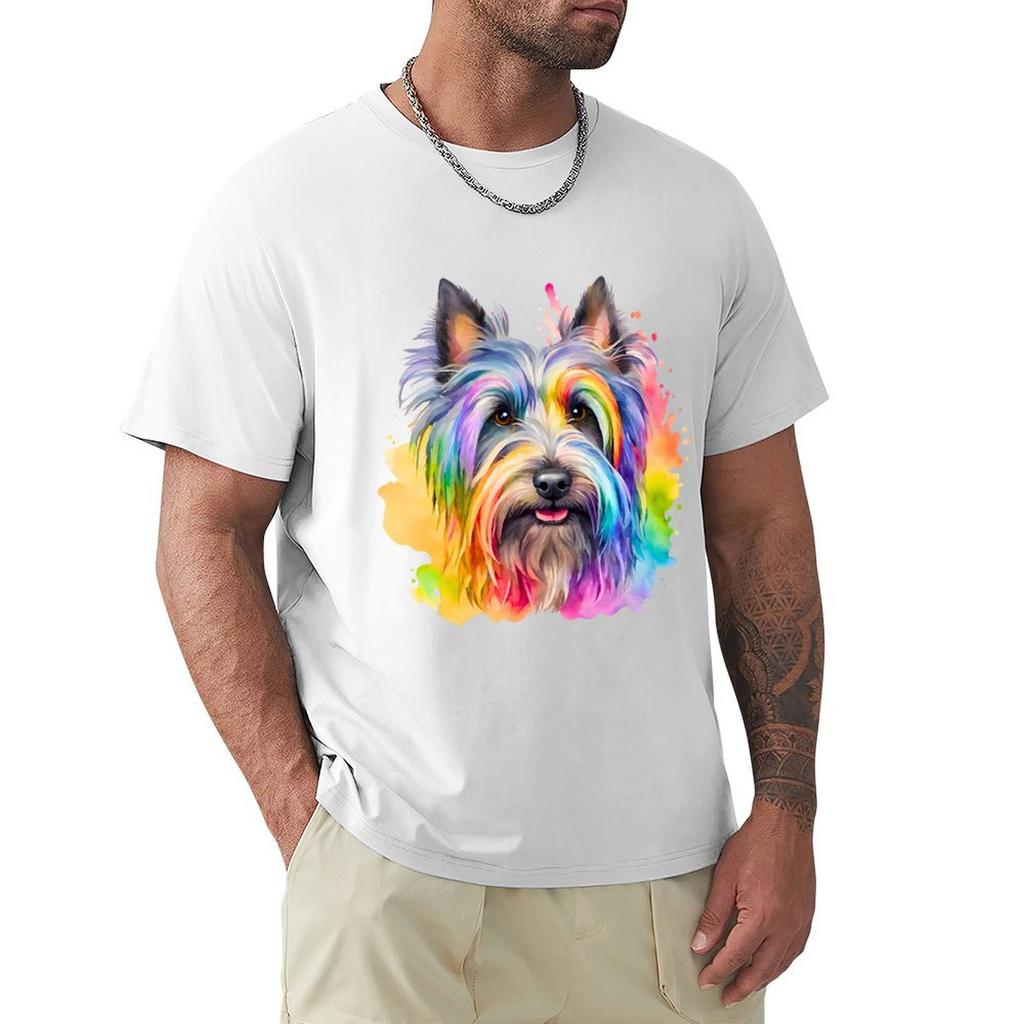 Skye Terrier Watercolor Portrait TShirt Classic Basic Casual TShirt