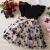 Princess Girl Summer Dress With Flower Pattern And Tulle For Toddler Party Wear