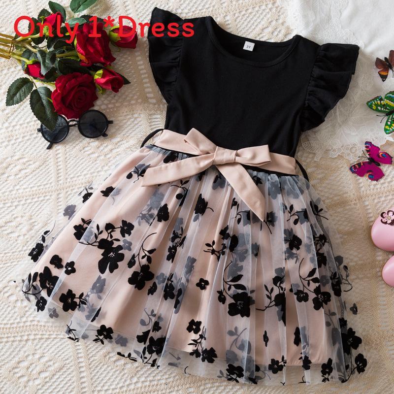 Princess Girl Summer Dress With Flower Pattern And Tulle For Toddler Party Wear
