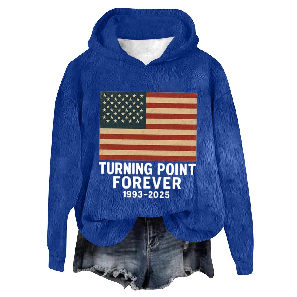 Women's Hooded Long Sleeve Printed Flannel Top Hooded Sweatshirt