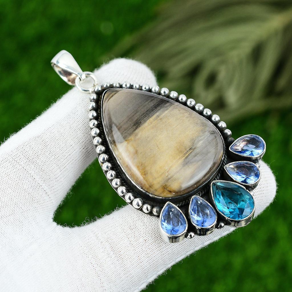 Birthday Gift For Her Natural Porcelain Jasper Gemstone Pendant 925 Silver