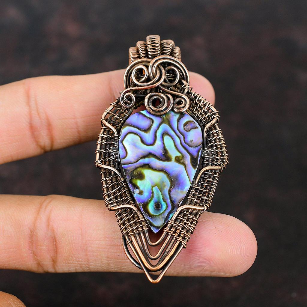 Подвеска из ракушки абалона, обернутая медной проволокой, дизайнерская бижутерия с драгоценными камнями, подвеска ручной работы, подарок для матери, украшения из ракушки абалона для подарка