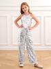 Kids Girls Halter Shiny Sequins Jazz Latin Dance Jumpsuit Sleeveless High Waist Pageant Romper Long Pants