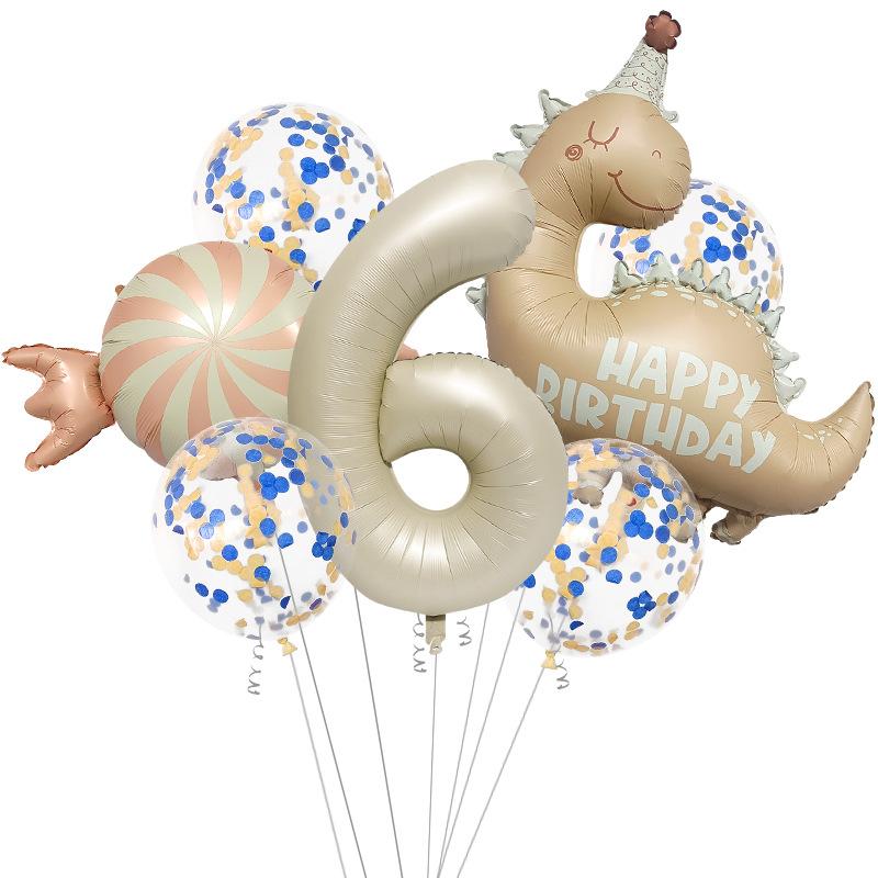 Retro Matte Little Dinosaur Candy Aluminum Film Balloon Set Sequined Birthday Party Atmosphere Arrangement