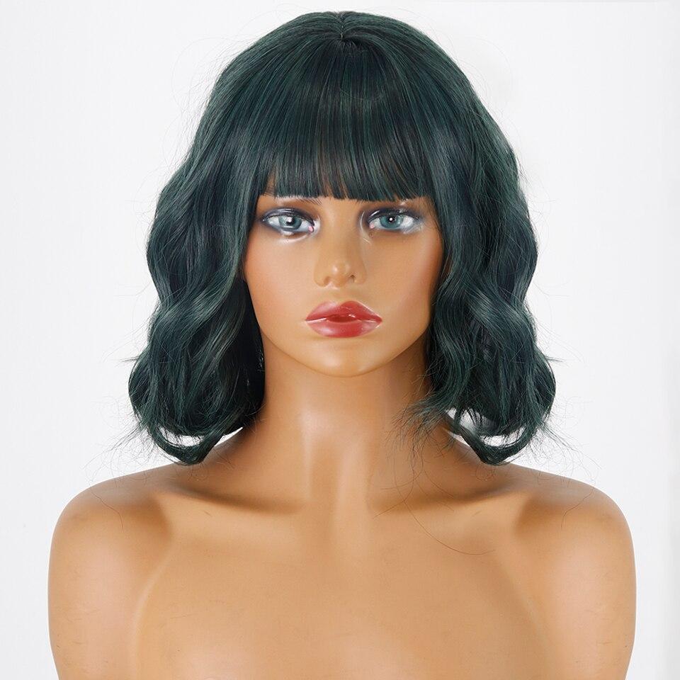 XINRAN Synthetic Short Amber Gold Wig Wave Wave Wave Hair with Air Bangs Female Synthetic Curly Hair Soft Wave Wig Suitable for Girl