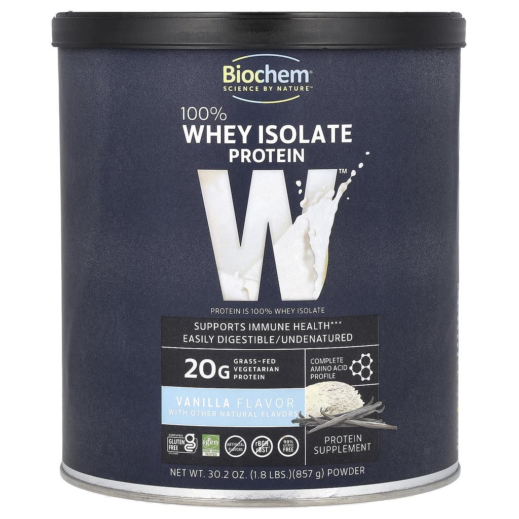 Biochem 100% Whey Protein Isolate, Vanilla Flavor, 857g (30.2oz)