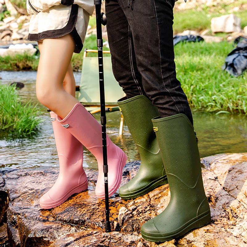 Модные водонепроницаемые резиновые сапоги для женщин, высокие, повседневные, универсальные, приливные резиновые сапоги, дождевая обувь, уличные сапоги, нескользящая обувь