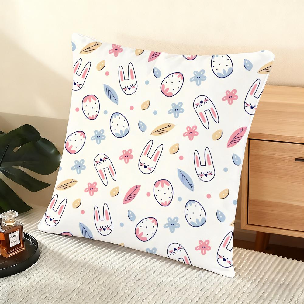 Easter Pattern Cushion Cover Soft Short Plush Pillow Cover Smooth Cozy Texture Aesthetic Cushion Case Home Decor