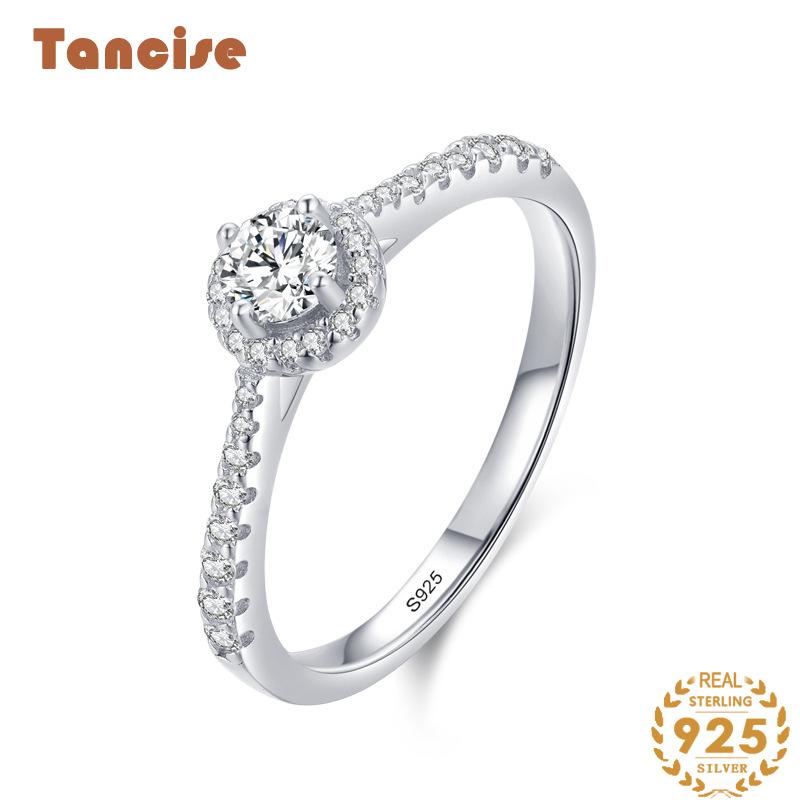 Tancise Classic 925 Sterling Silver Zircon Ring Ladies Jewelry Wedding Promise Party Gift