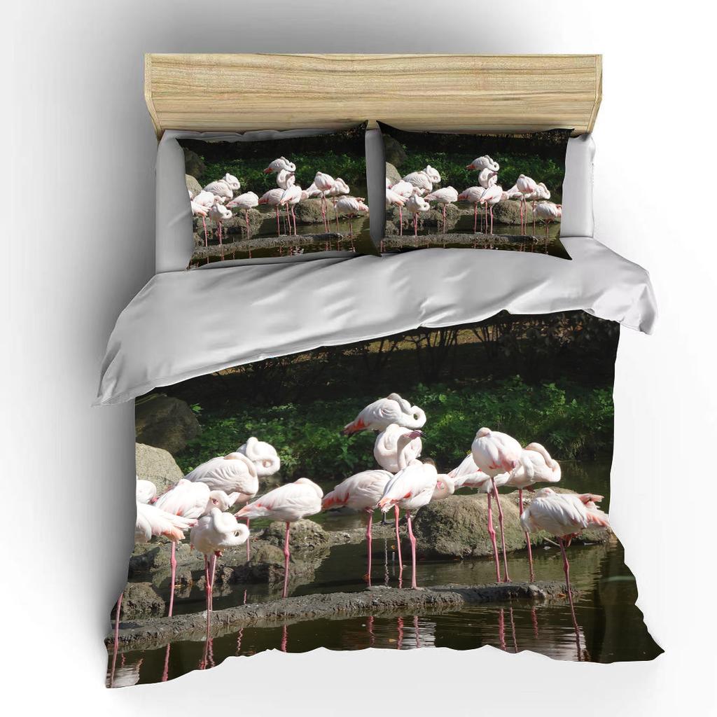 Мультяшный фламинго милый медведь каваи рождественский подарок двуспальный комплект постельного белья из микрофибры или полиэстера с пододеяльником