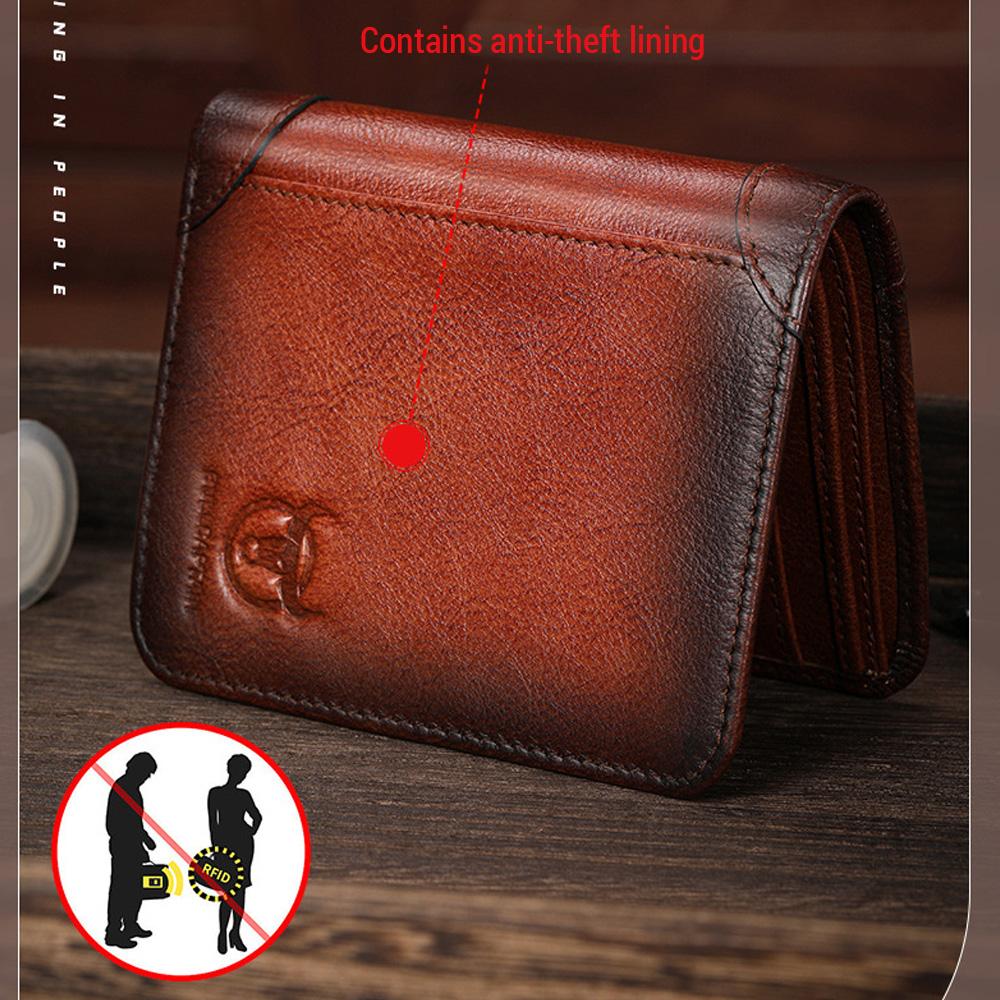 Мужской кошелек из натуральной кожи большой емкости, двойной складной кошелек с RFID-блокировкой, винтажный держатель для кредитных карт