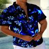 Men's Hawaiian Gradient Art Flower 3D Printed Short Sleeve Shirt with Collar Regular Edition Summer Leisure Beach and Entertainment Activities