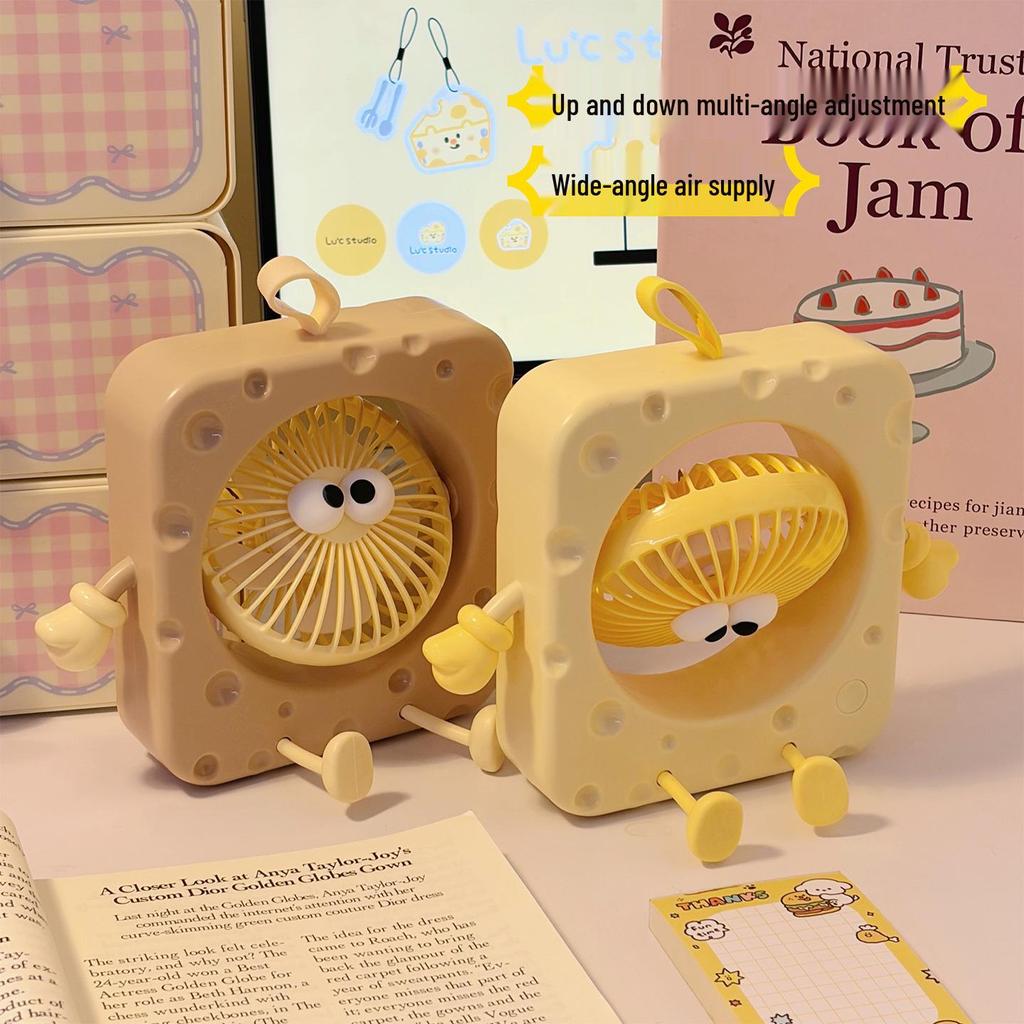 Cute Cheese Mini Electric Desktop Fan: Summer Office & Dorm Stand Charger