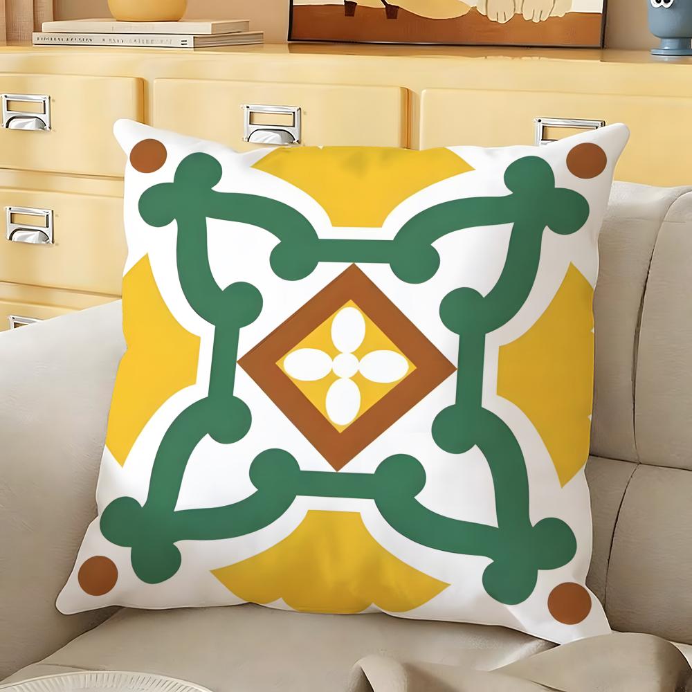 Exotic Portuguese Pattern Cushion Cover Soft Durable Reversible Pillow Cover Home Car MultiScene Daily Comfort Pillowcase